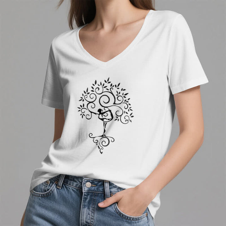 T-shirt col V Olivenorma Yoga Tree Posture - image 19
