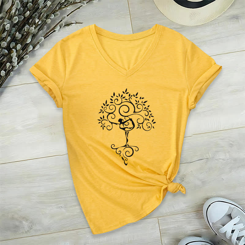 T-shirt col V Olivenorma Yoga Tree Posture - Jaune - 2XL - image 9