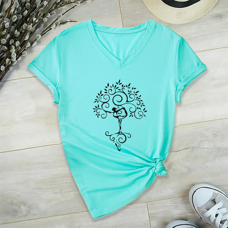 T-shirt col V Olivenorma Yoga Tree Posture - Lac Bleu - 2XL - image 13