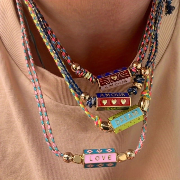 Collier et bracelet en corde tressée avec breloque lettre de tarot tribal Olivenorma - image 0