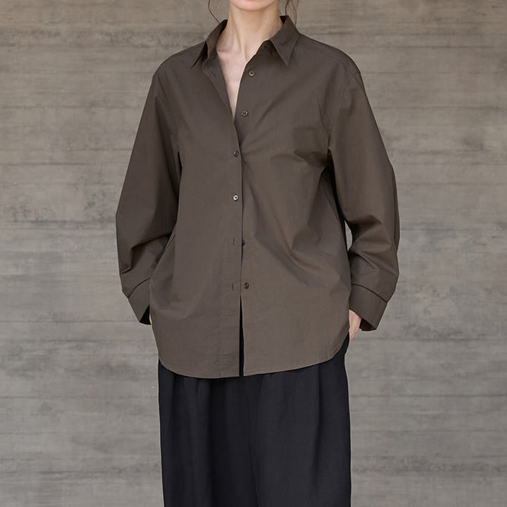 Chemise boutonnée à manches longues et col oversize en coton pour femme Olivenorma - image 3