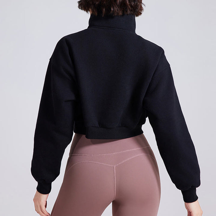 Sweat-shirt court surdimensionné en polaire avec fermeture éclair sur les hanches Olivenorma - image 11
