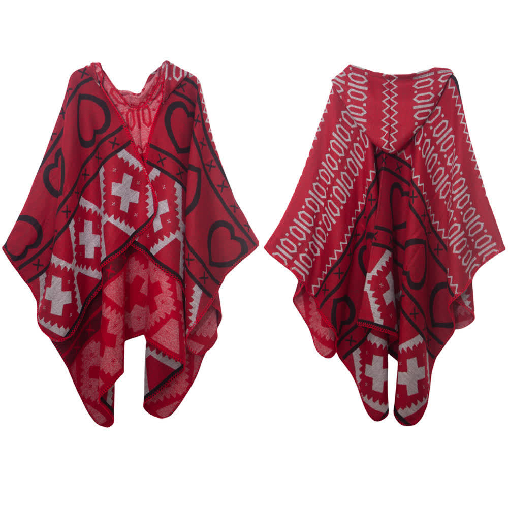 Cardigan châle à capuche géométrique style bohème Olivenorma - Rouge - 150x130cm - image 8