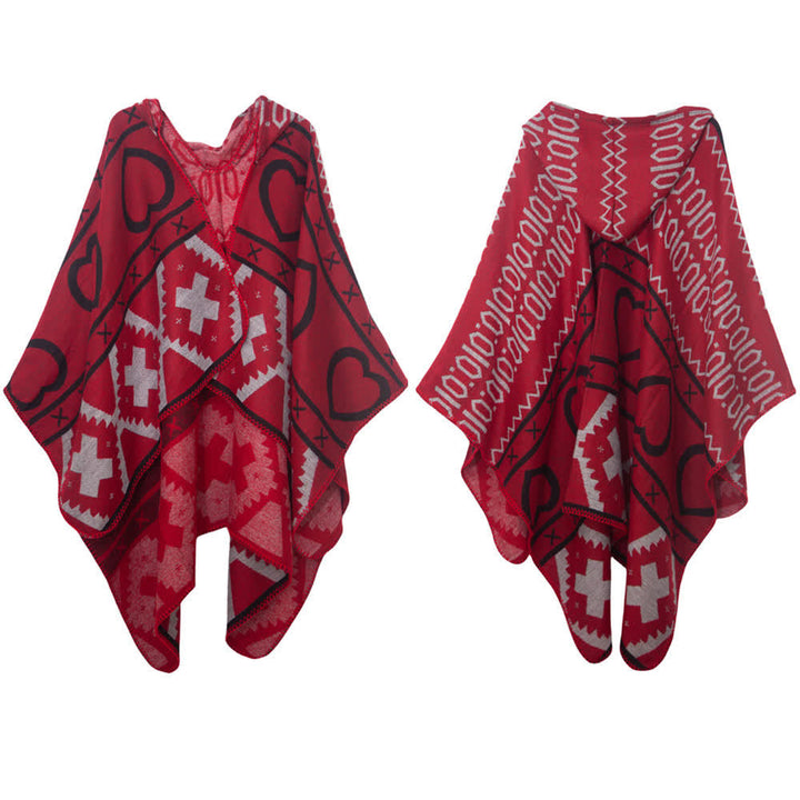 Cardigan châle à capuche géométrique style bohème Olivenorma - Rouge - 150x130cm - image 8