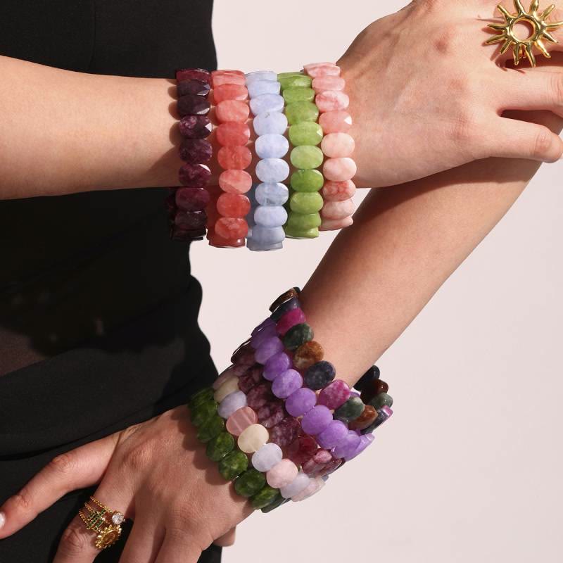 Bracelet extensible Olivenorma en pierres précieuses naturelles, perles ovales à facettes de 14 mm - image 24