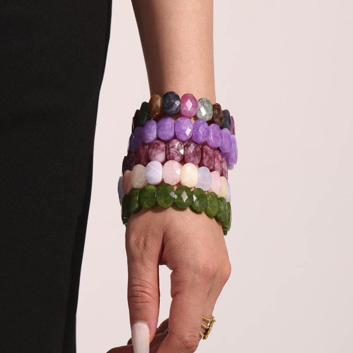 Bracelet extensible Olivenorma en pierres précieuses naturelles, perles ovales à facettes de 14 mm - image 25