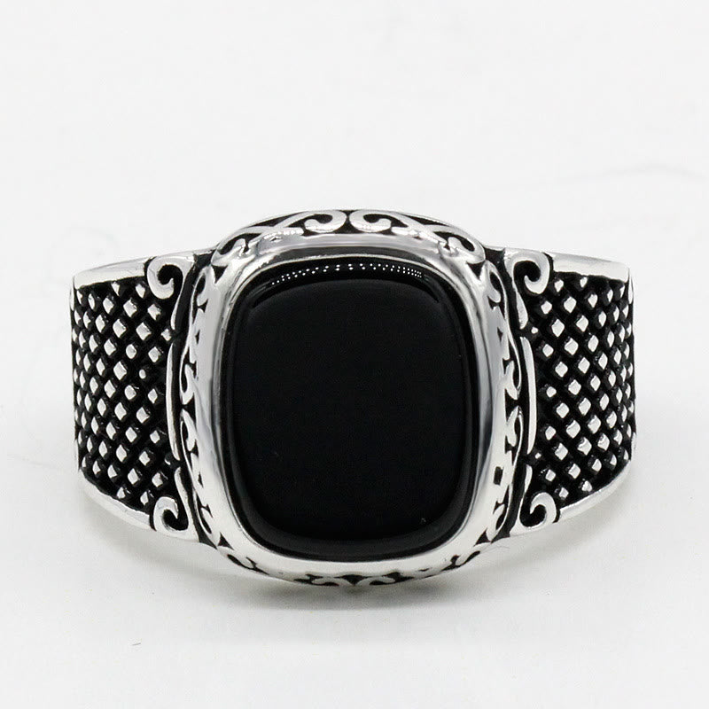 Bague cadeau cool en argent pour homme avec onyx noir Olivenorma