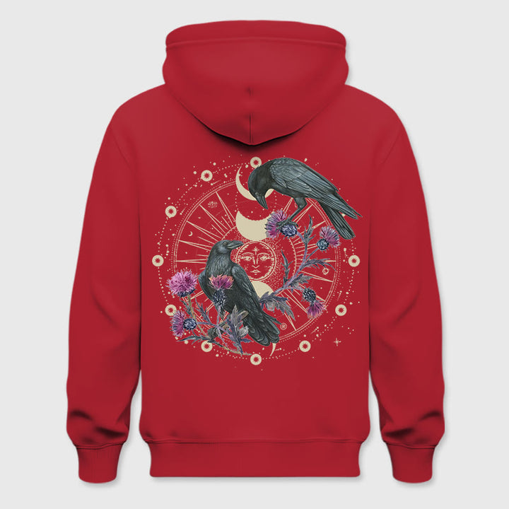 Pull à capuche en polaire à imprimé floral et phase de lune mystique Olivenorma , haut ample - Rouge - 2XL - image 18