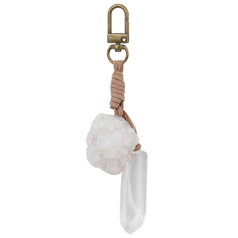 Porte-clés avec pendentif en cristal brut naturel Olivenorma - Agate blanche + cristal clair - image 12