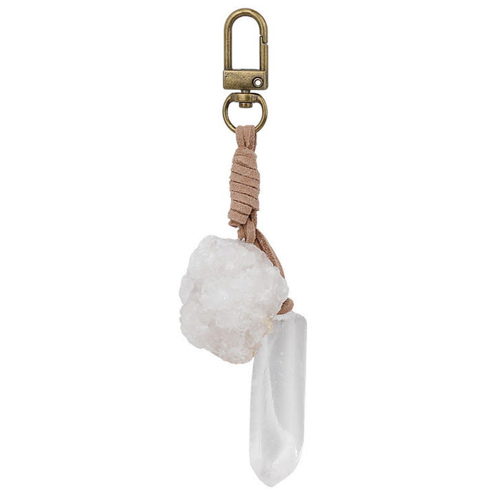 Porte-clés avec pendentif en cristal brut naturel Olivenorma - Agate blanche + cristal clair - image 12
