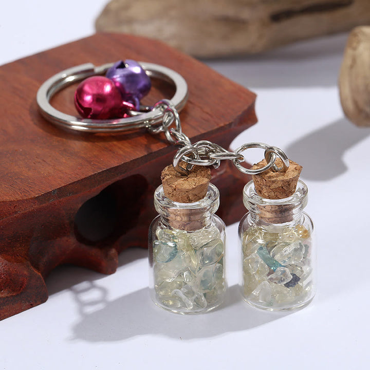 Porte-clés en mini-bouteille en verre avec cristaux naturels Olivenorma et clochettes - Cristal clair - image 3