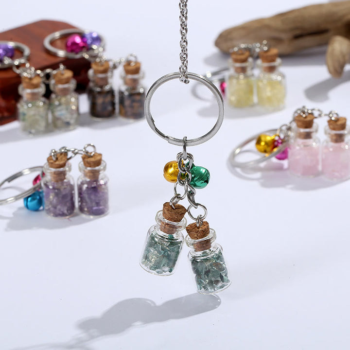 Porte-clés en mini-bouteille en verre avec cristaux naturels Olivenorma et clochettes - image 17