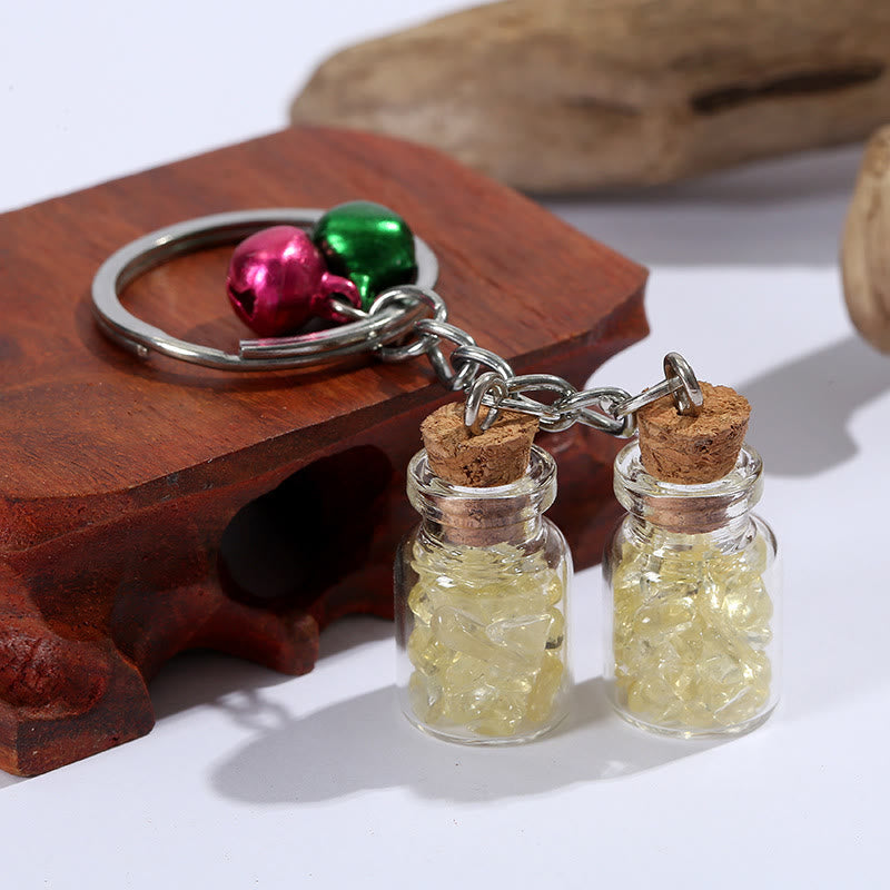 Porte-clés en mini-bouteille en verre avec cristaux naturels Olivenorma et clochettes - Citrine - image 12