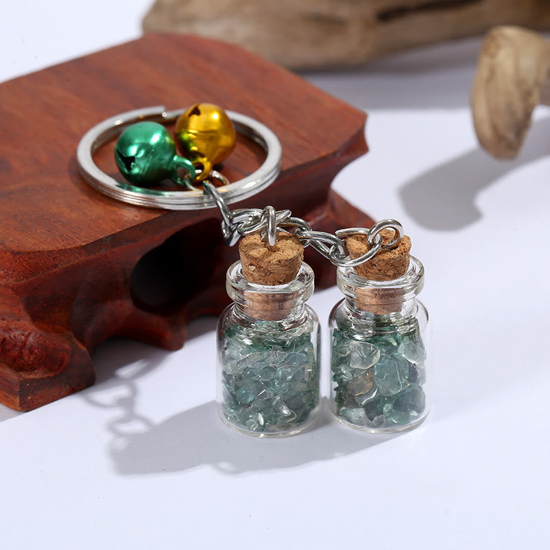 Porte-clés en mini-bouteille en verre avec cristaux naturels Olivenorma et clochettes - Fluorine - image 7