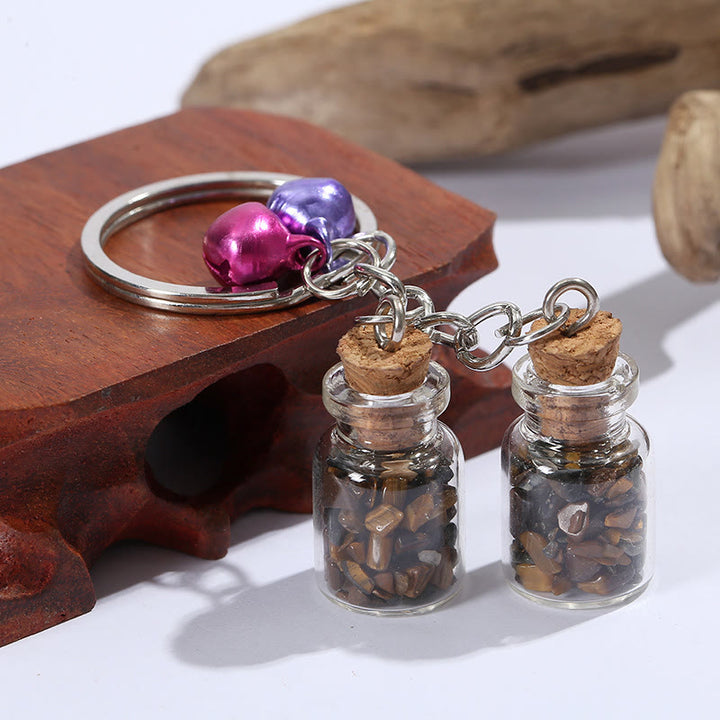 Porte-clés en mini-bouteille en verre avec cristaux naturels Olivenorma et clochettes - image 1