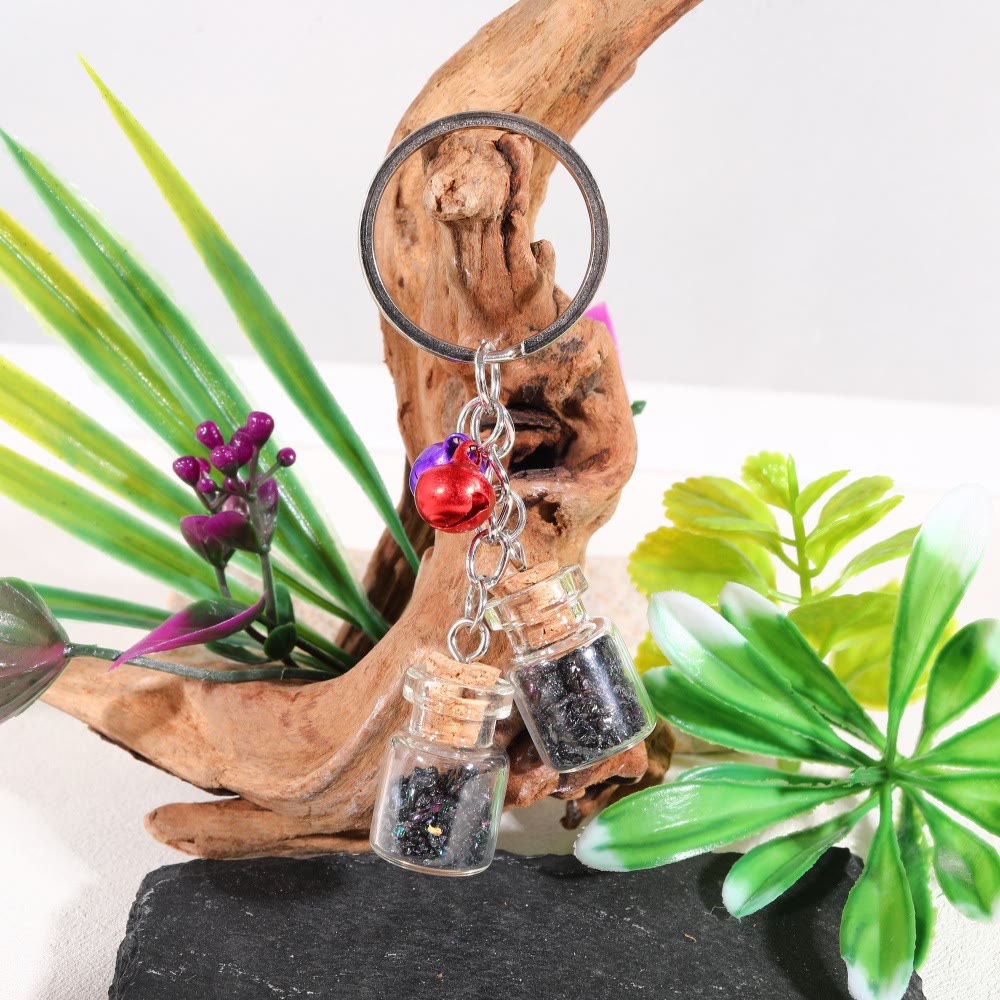 Porte-clés en mini-bouteille en verre avec cristaux naturels Olivenorma et clochettes - Pierre mixte - image 16