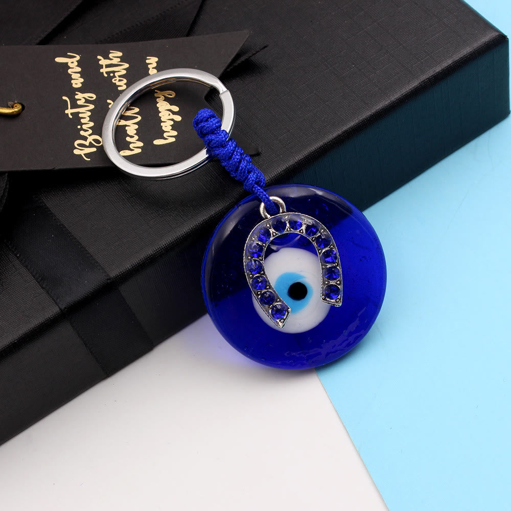 Porte-clés Olivenorma Blue Evil Eye avec divers breloques décoratives - En forme de fer à cheval - image 2