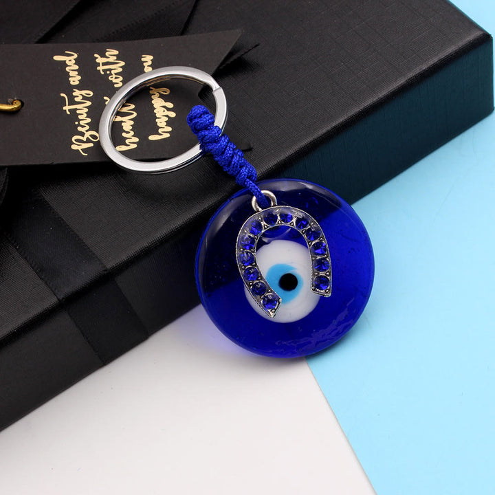 Porte-clés Olivenorma Blue Evil Eye avec divers breloques décoratives - En forme de fer à cheval - image 2
