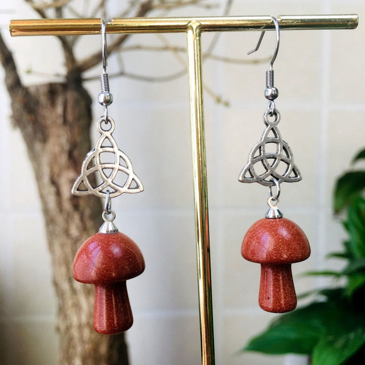 Boucles d'oreilles à tige en forme de champignon mignon en pierre de cristal naturel Olivenorma
