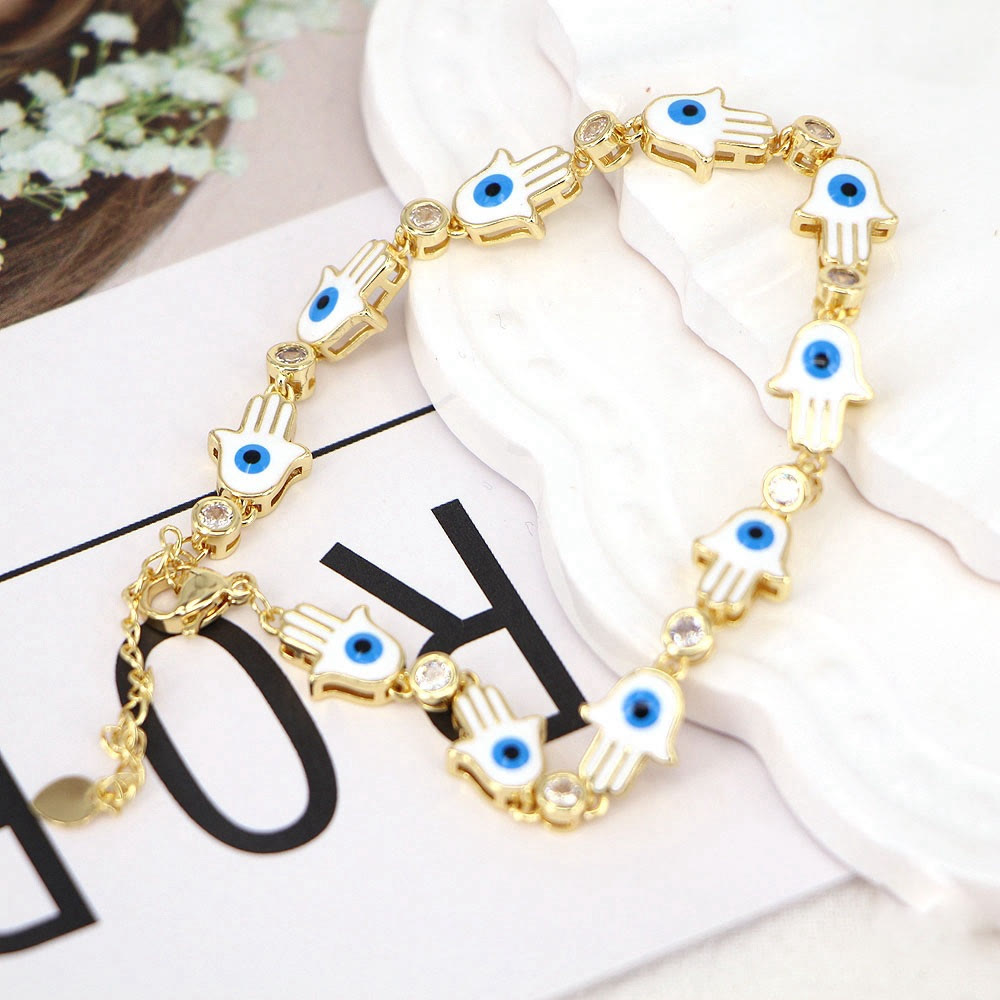 Bracelet Hamsa en zircon émaillé coloré Olivenorma