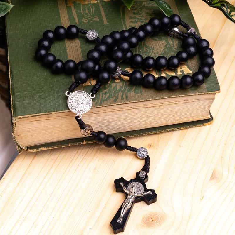 Collier chapelet en onyx noir avec croix Madonna Olivenorma