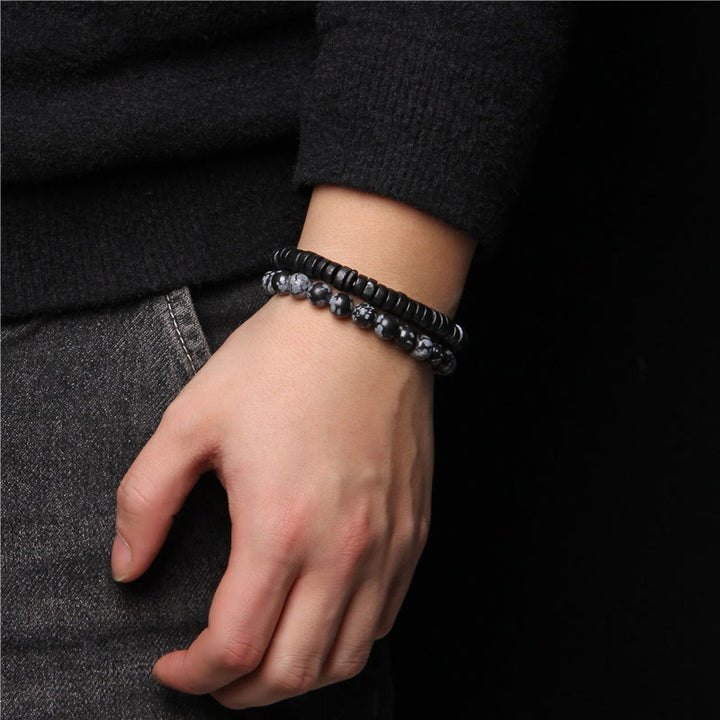 Bracelet à double perles en obsidienne flocon de neige turquoise africaine Olivenorma