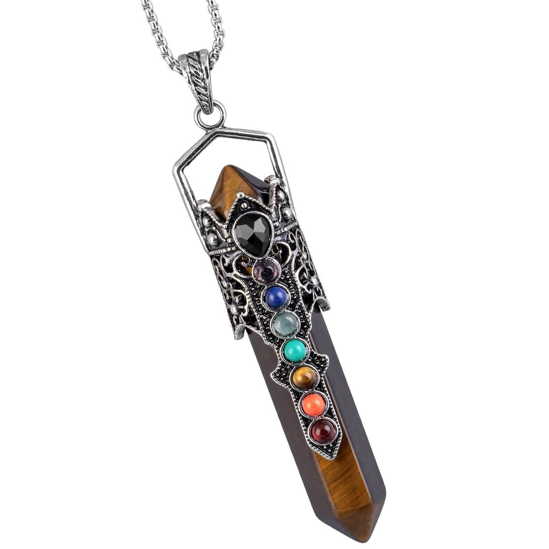 Collier ras du cou avec pendentif en forme de colonne hexagonale en cristal Olivenorma