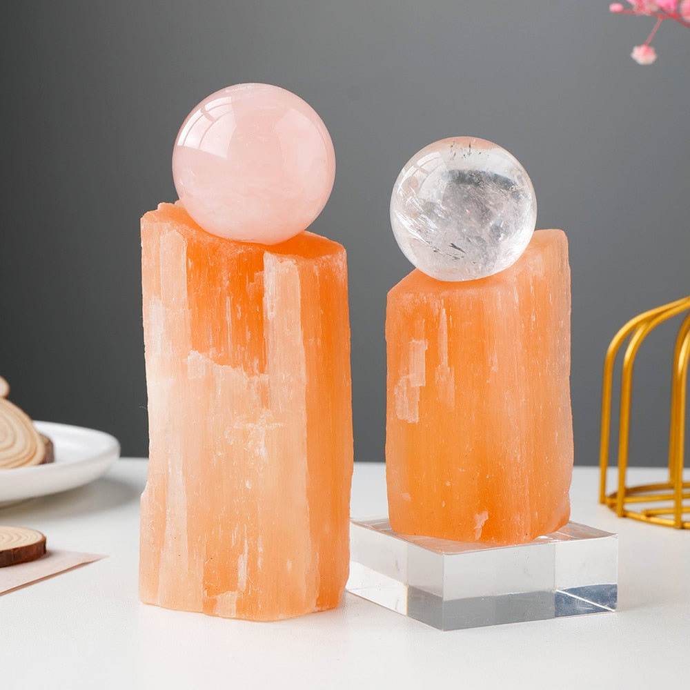 Support de sphère en cristal de sélénite orange Olivenorma pour décoration de pierres précieuses