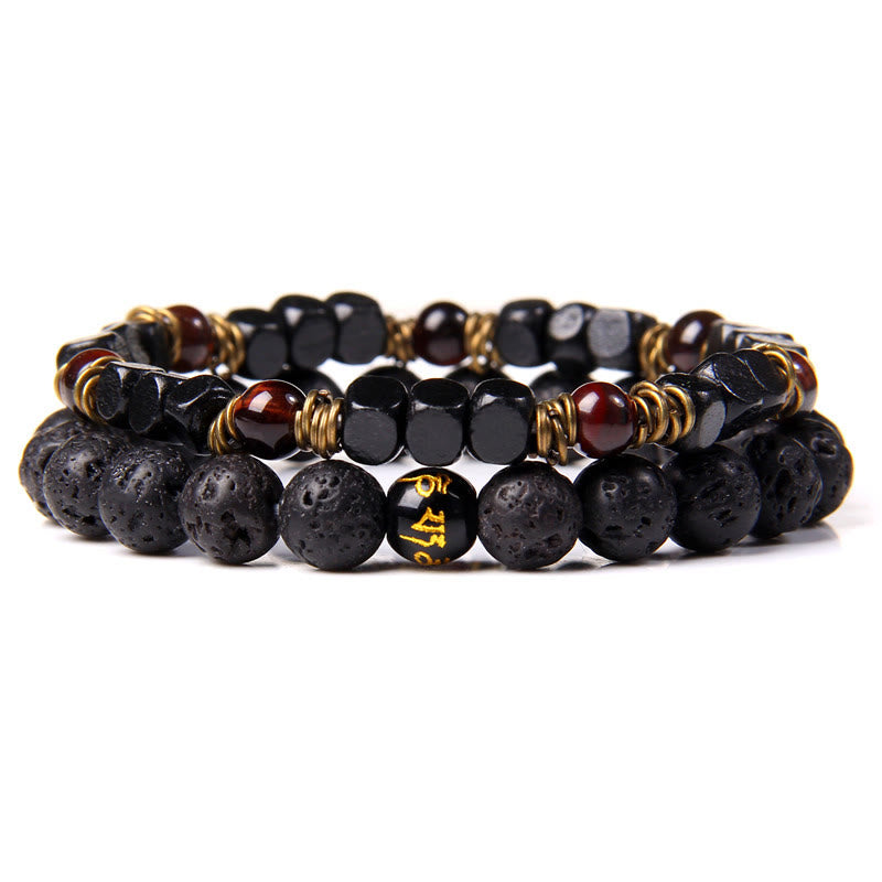 Bracelet homme double couche avec pendentif croix en pierre naturelle Olivenorma