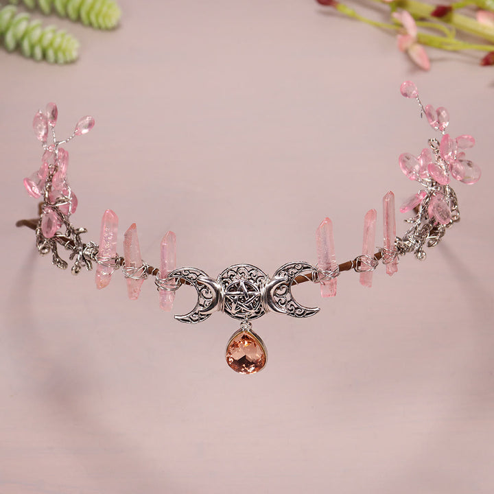 Couronne de cristal tissée en cristal naturel avec soleil et lune Olivenorma