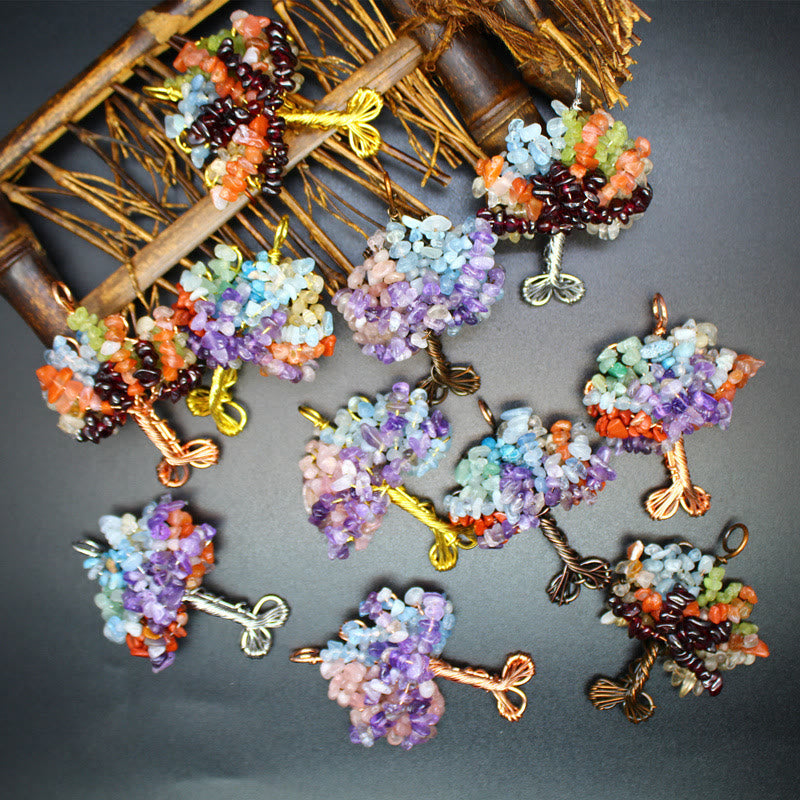 Collier pendentif arbre de vie chakra gravier cristal Olivenorma