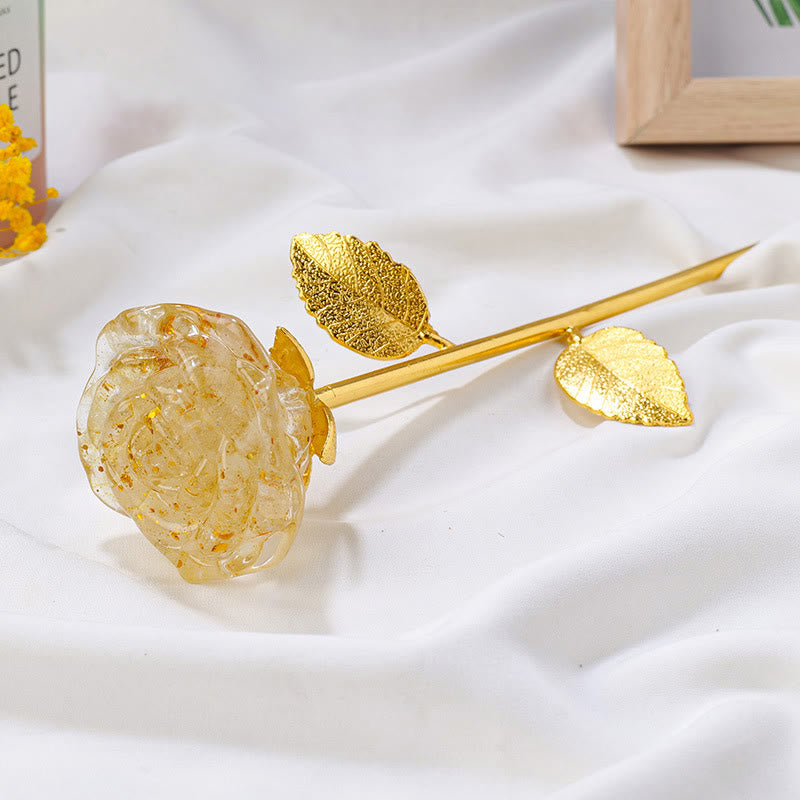 Décoration artisanale en pierres précieuses avec fleur de rose en cristal Olivenorma