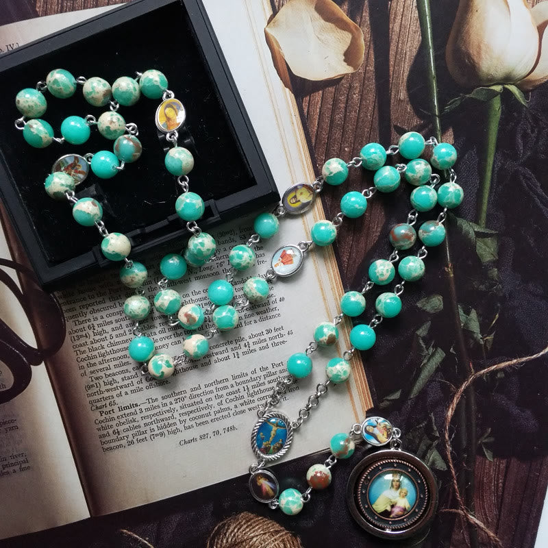 Collier chapelet de la Miséricorde de la Vierge Marie en pierre empereur Olivenorma