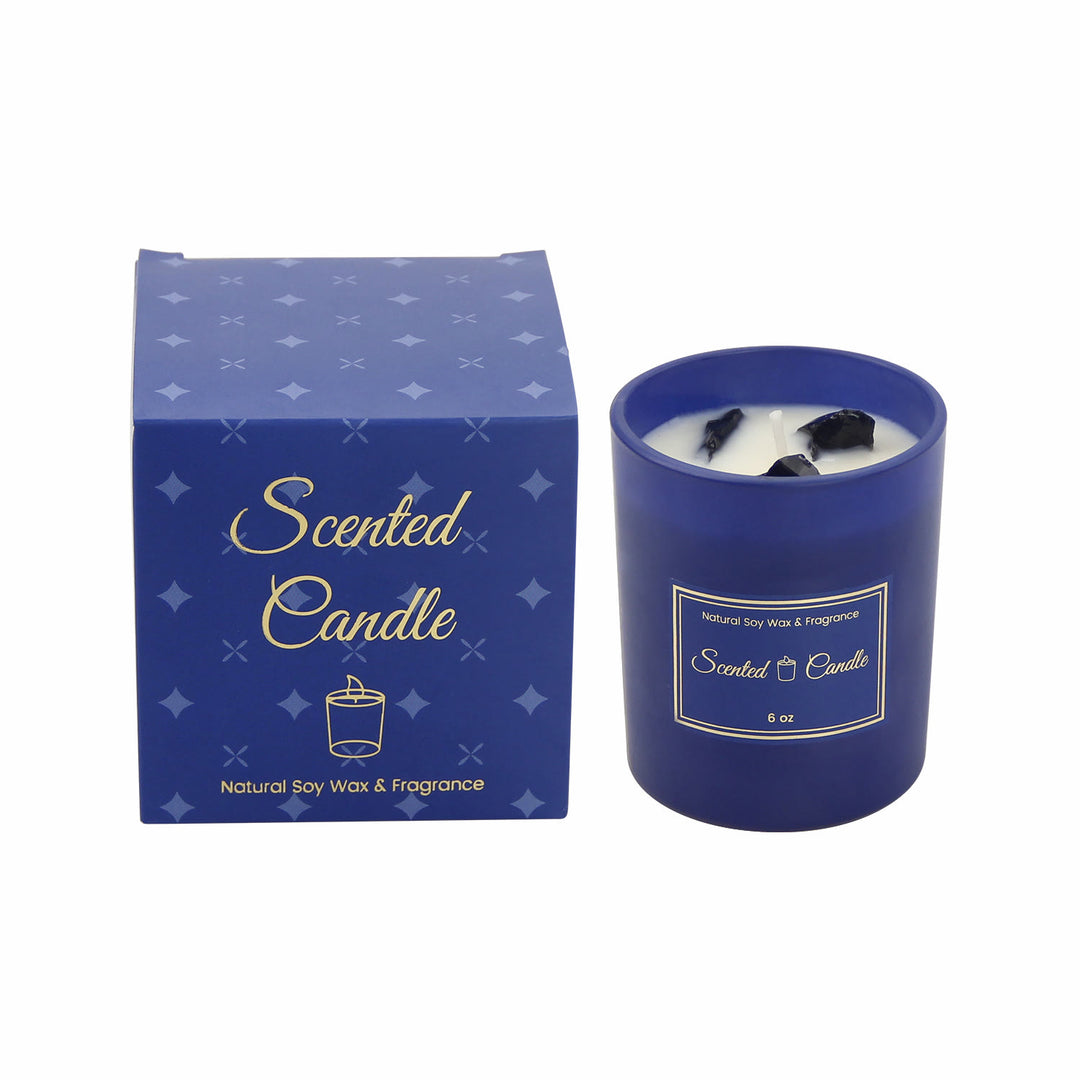 Bougie parfumée en cristal avec bouteille en verre bleu Olivenorma