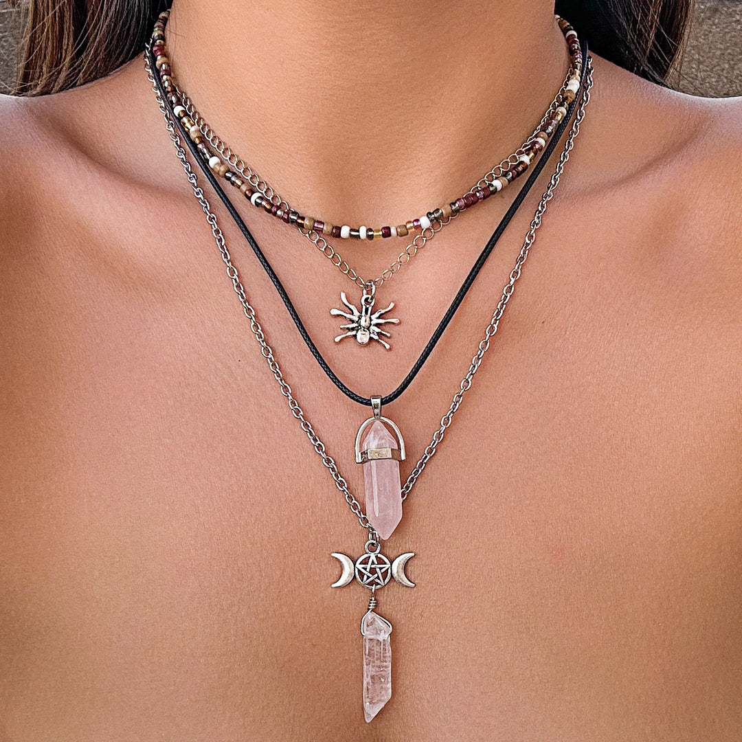 Ensemble de colliers avec pendentif arbre de vie en quartz naturel et hamsa Olivenorma