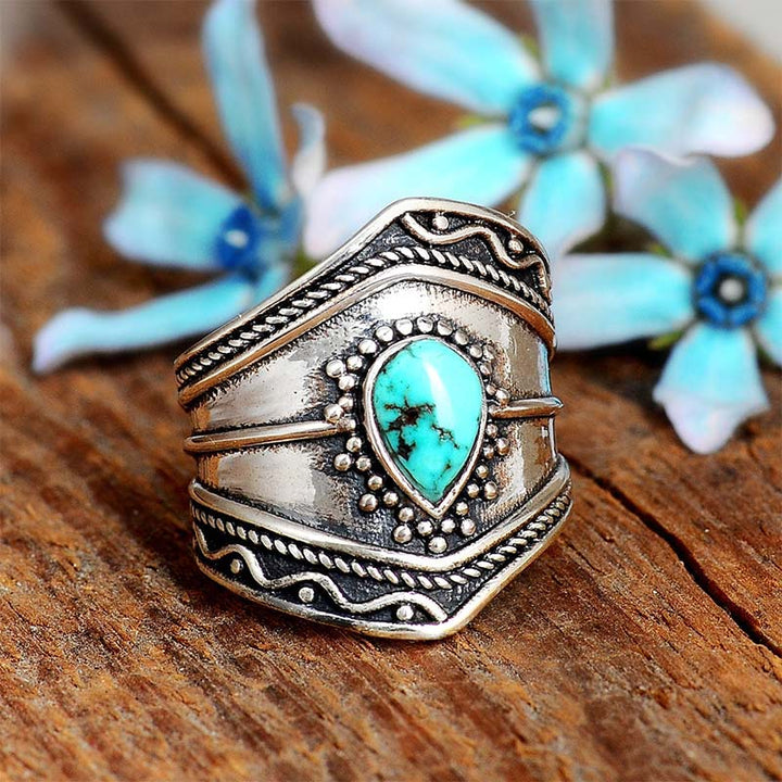 Bague Reki en forme de goutte d'eau turquoise de style bohème Olivenorma