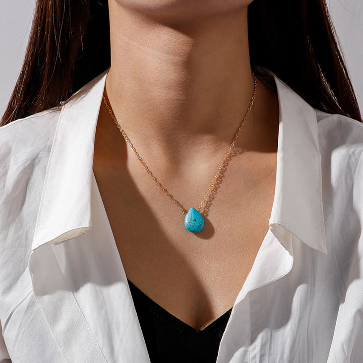Collier simple avec pendentif en forme de goutte turquoise Olivenorma