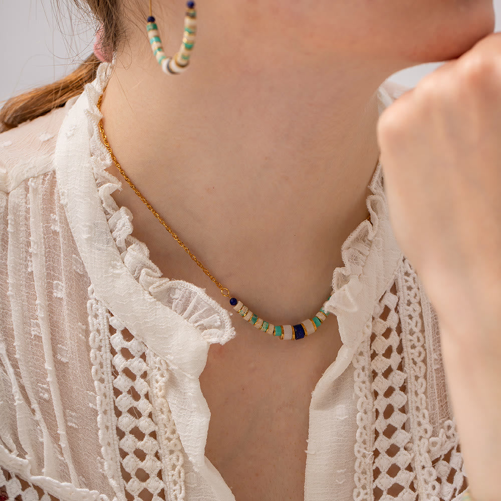 Ensemble de bijoux en pierre empereur agalmatolite et lapis-lazuli Olivenorma