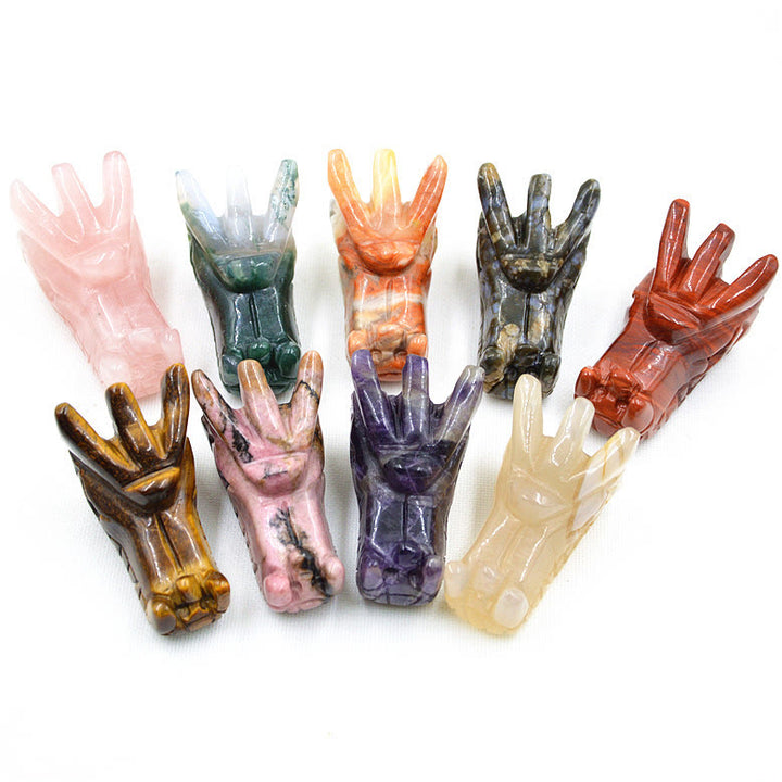 Décoration en pierres précieuses en forme de tête de dragon en cristal Olivenorma