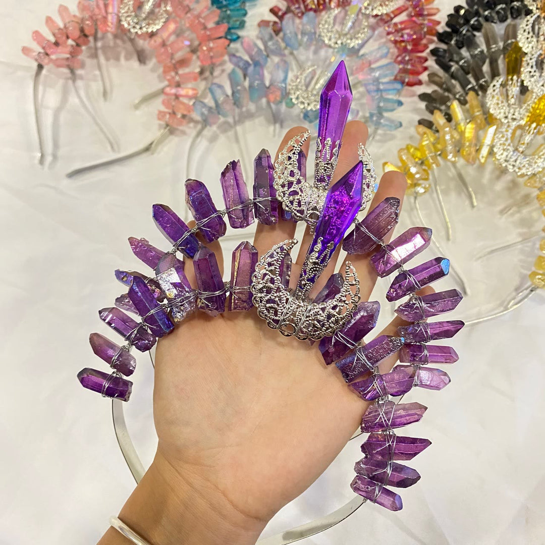 Couronne de cristal naturel avec bandeau de décoration de lune Olivenorma