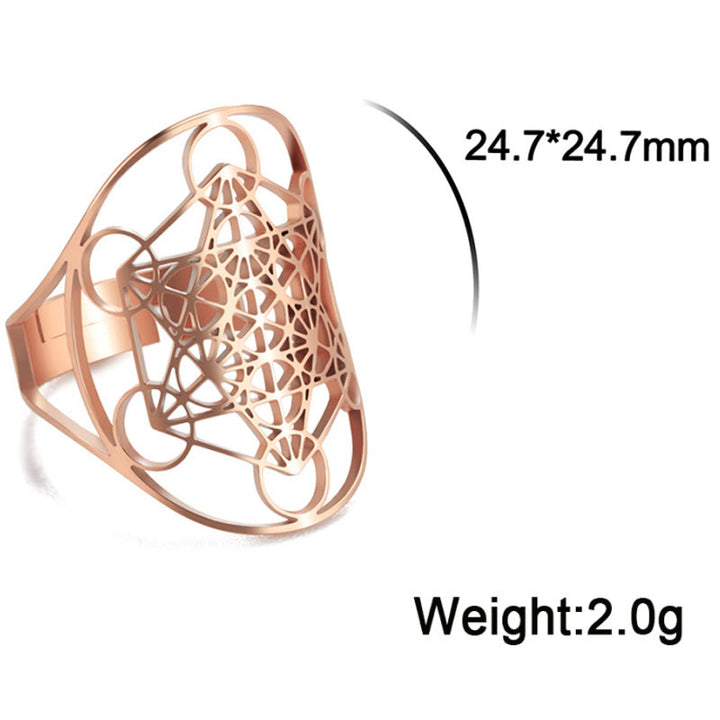 Bague ajustable en acier inoxydable avec symbole du cube de Métatron Olivenorma