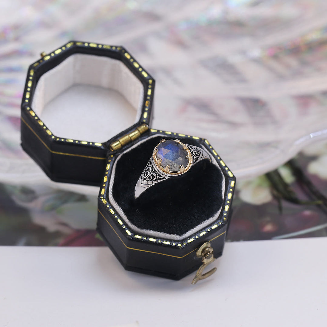 Bague en argent sterling 925 avec labradorite naturelle Olivenorma