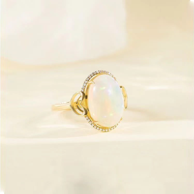 Bague ajustable Olivenorma Big Opal Side Love Design