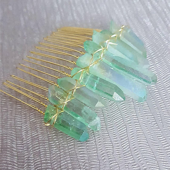 Peigne à cheveux en forme de U en cristal naturel avec couronne en cristal