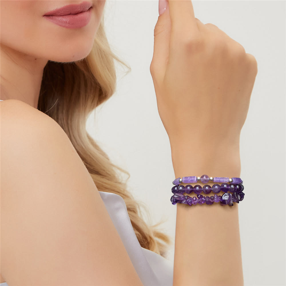 Ensemble de bracelets irréguliers à trois couches en pierre naturelle Olivenorma