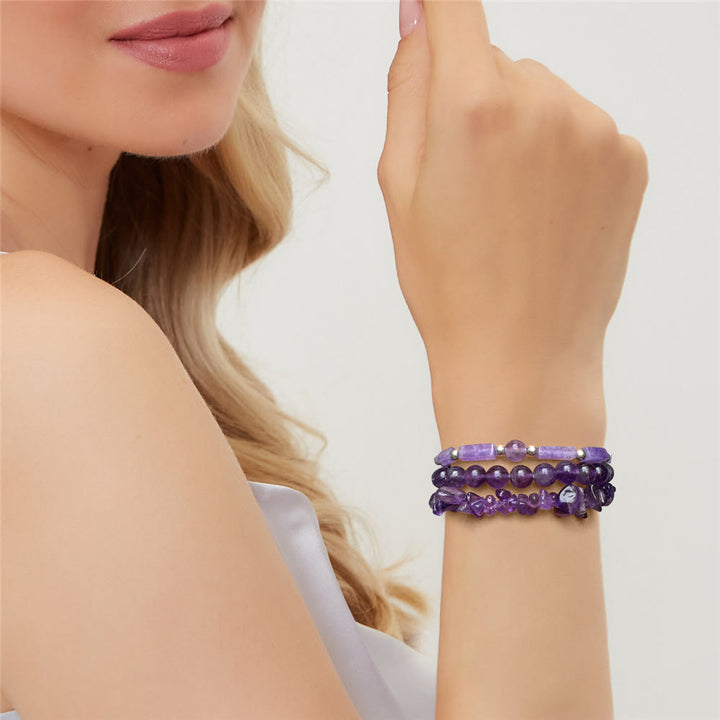 Ensemble de bracelets irréguliers à trois couches en pierre naturelle Olivenorma