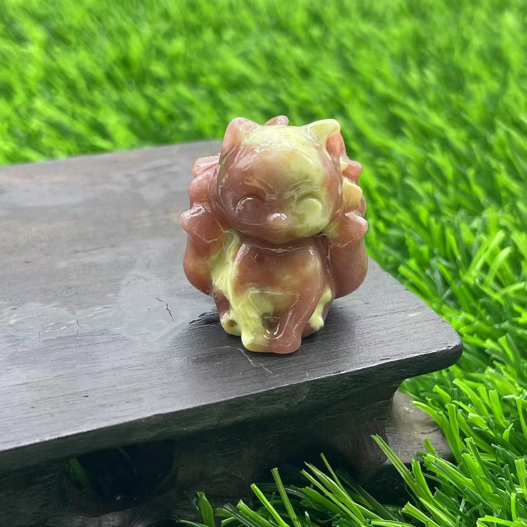 Décoration en pierre précieuse de renard à neuf queues en pierre naturelle Olivenorma de 3 cm