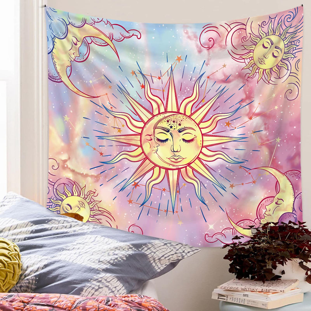Tapisserie Olivenorma rose pastel tie dye soleil lune ciel