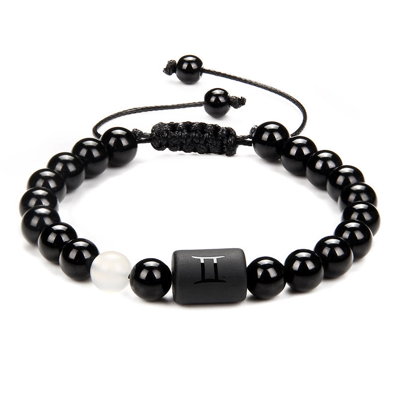 Bracelet tissé pour homme en onyx noir naturel avec signe du zodiaque Olivenorma