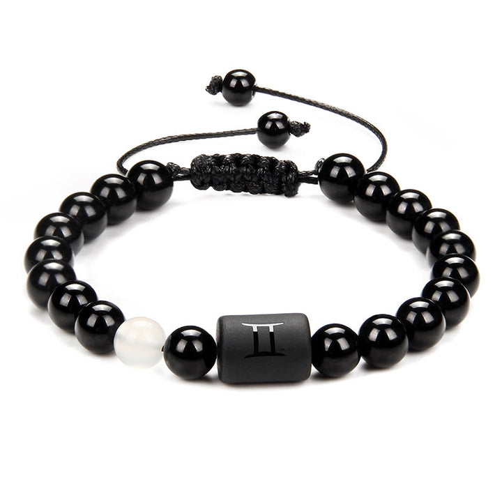 Bracelet tissé pour homme en onyx noir naturel avec signe du zodiaque Olivenorma